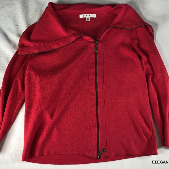 CAbi 285 Zip It Cardigan Sweater M Womens Red Asymmetrical Short 3/4 Sleeve Top - Picture 4 of 8